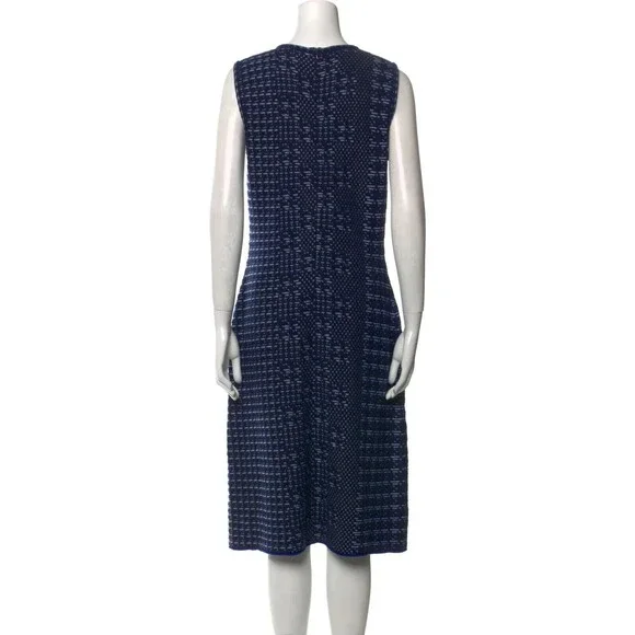 OSCAR DE LA RENTA Pixelated Houndstooth Sheath Dress Sz L BLUE
